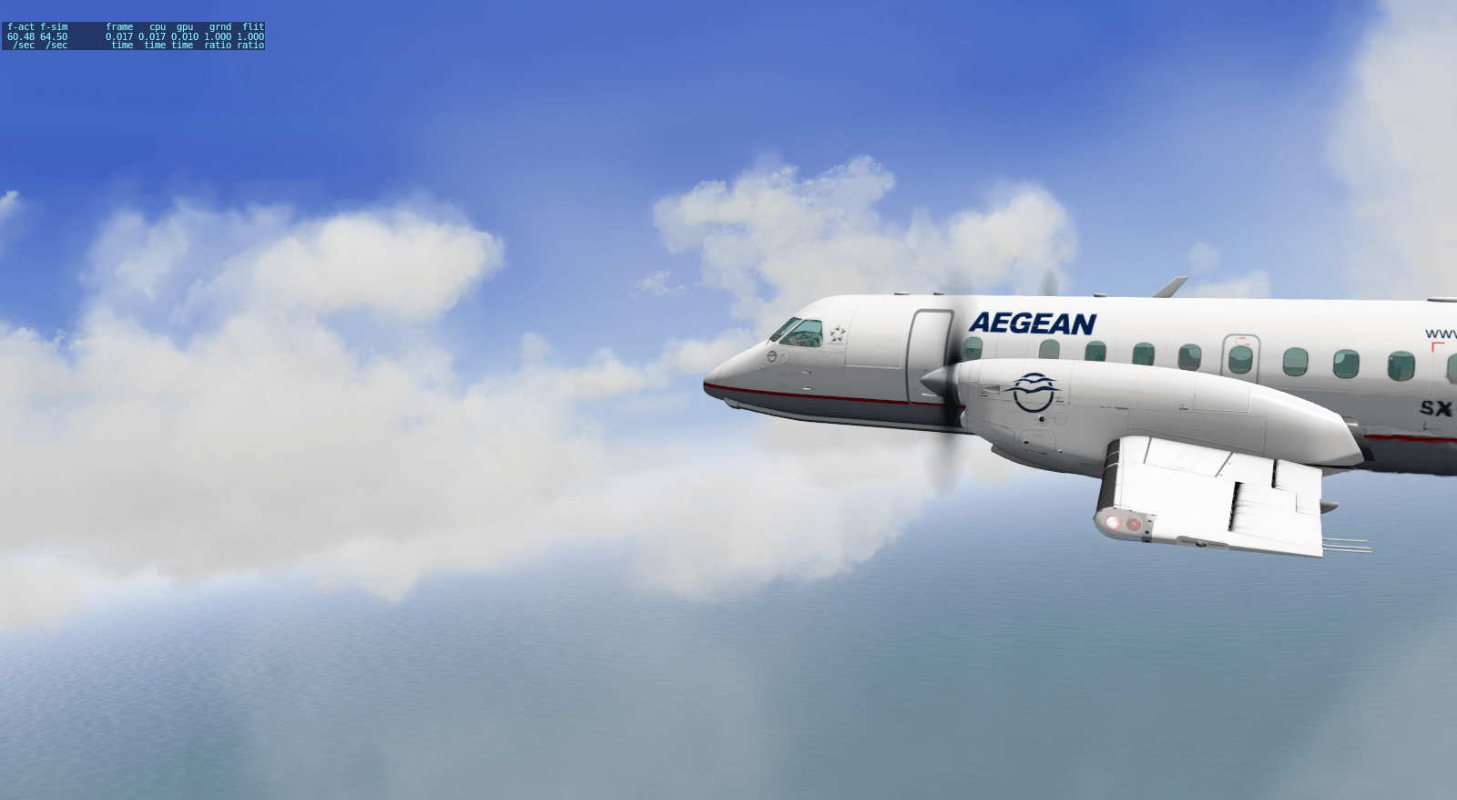 Climbing through clouds over Aegean Sea